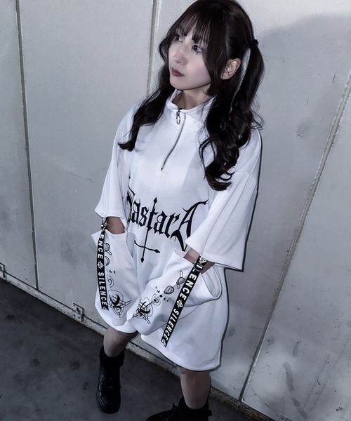 Revo.（レボ）の「袖取り外し 2way ハーフジップ ポンチ プルオーバー（Tシャツ/カットソー・レディース・ホワイト/ブラック/サックスブルー/ホワイト×ブラック/ブラック×ホワイト・M/L）」の14枚目の写真