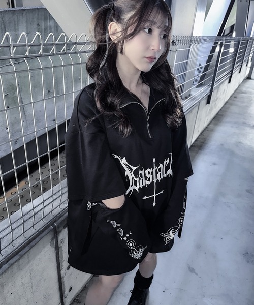 Revo.（レボ）の「袖取り外し 2way ハーフジップ ポンチ プルオーバー（Tシャツ/カットソー・レディース・ホワイト/ブラック/サックスブルー/ホワイト×ブラック/ブラック×ホワイト・M/L）」の16枚目の写真