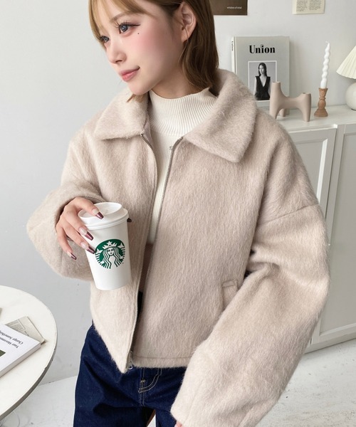 moment+（モーメントプラス）の「Wファスナーボリュームスリーブシャギーショートブルゾン（その他アウター・レディース・アイボリー/チャコールグレー/ベージュ・L/M）」の8枚目の写真