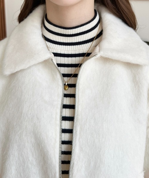 moment+（モーメントプラス）の「Wファスナーボリュームスリーブシャギーショートブルゾン（その他アウター・レディース・アイボリー/チャコールグレー/ベージュ・L/M）」の7枚目の写真