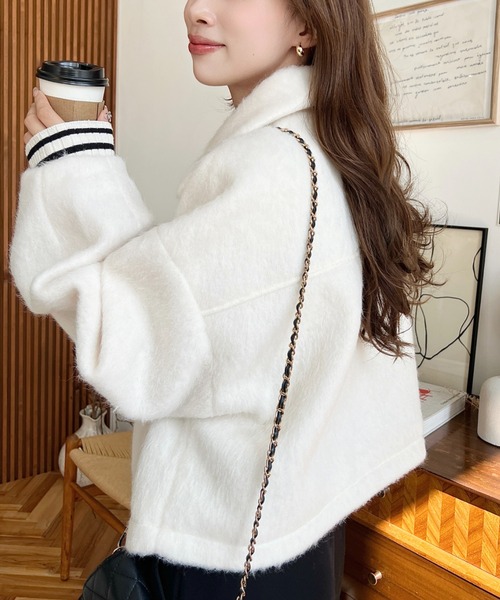 moment+（モーメントプラス）の「Wファスナーボリュームスリーブシャギーショートブルゾン（その他アウター・レディース・アイボリー/チャコールグレー/ベージュ・L/M）」の5枚目の写真