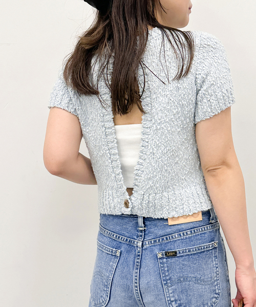 U by SPICK&SPAN(ユーバイスピックアンドスパン)の「コンパクトバックオープンニット(ニット/セーター・レディース・サックスブルー/ブラック/ホワイト・FREE)」の4枚目の写真