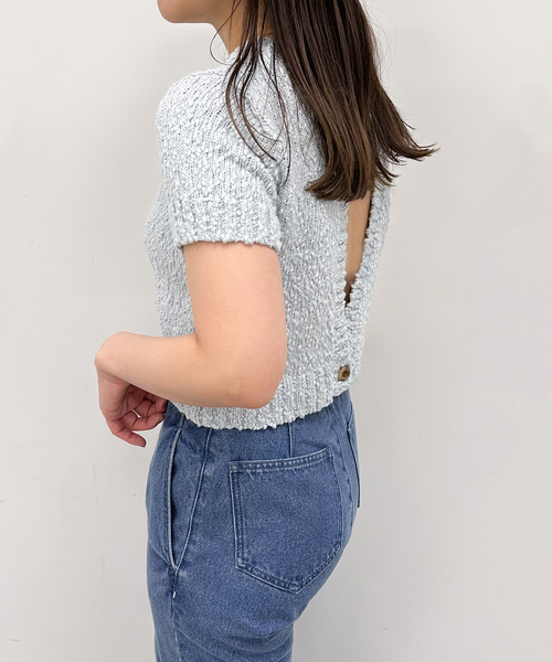 U by SPICK&SPAN(ユーバイスピックアンドスパン)の「コンパクトバックオープンニット(ニット/セーター・レディース・サックスブルー/ブラック/ホワイト・FREE)」の9枚目の写真