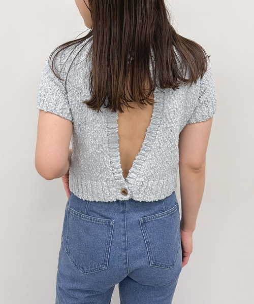 U by SPICK&SPAN(ユーバイスピックアンドスパン)の「コンパクトバックオープンニット(ニット/セーター・レディース・サックスブルー/ブラック/ホワイト・FREE)」の10枚目の写真