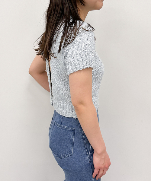 U by SPICK&SPAN(ユーバイスピックアンドスパン)の「コンパクトバックオープンニット(ニット/セーター・レディース・サックスブルー/ブラック/ホワイト・FREE)」の11枚目の写真