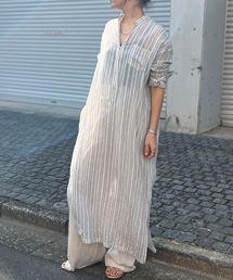 Rouge vif | シルク混シアーストライプ楊柳ワンピース(ワンピース)