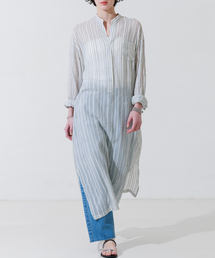 Rouge vif | シルク混シアーストライプ楊柳ワンピース(ワンピース)