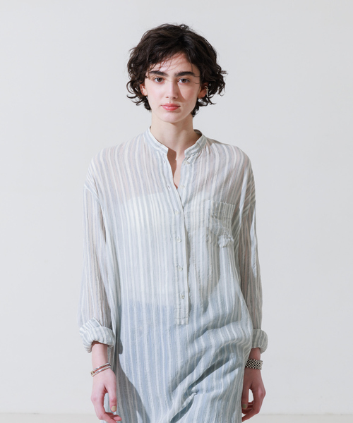 Rouge vif（ルージュヴィフ）の「シルク混シアーストライプ楊柳ワンピース（ワンピース・レディース・ベージュ/グレー・フリー）」の8枚目の写真