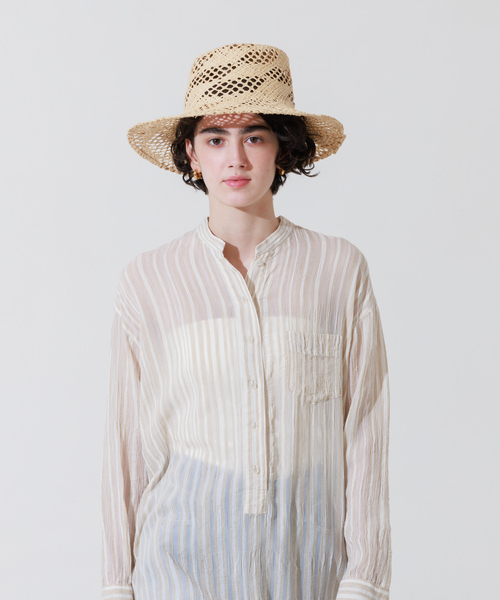 Rouge vif（ルージュヴィフ）の「シルク混シアーストライプ楊柳ワンピース（ワンピース・レディース・ベージュ/グレー・フリー）」の7枚目の写真