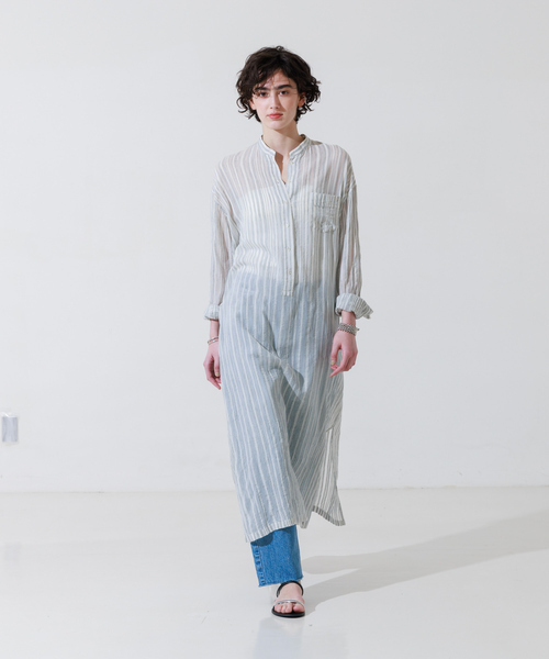 Rouge vif（ルージュヴィフ）の「シルク混シアーストライプ楊柳ワンピース（ワンピース・レディース・ベージュ/グレー・フリー）」の21枚目の写真