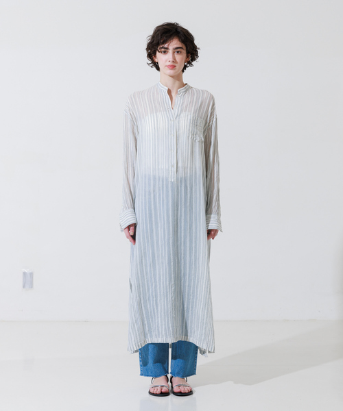 Rouge vif（ルージュヴィフ）の「シルク混シアーストライプ楊柳ワンピース（ワンピース・レディース・ベージュ/グレー・フリー）」の19枚目の写真