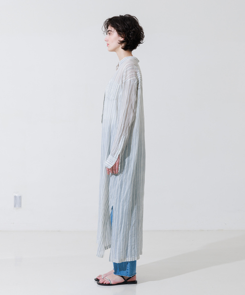 Rouge vif（ルージュヴィフ）の「シルク混シアーストライプ楊柳ワンピース（ワンピース・レディース・ベージュ/グレー・フリー）」の18枚目の写真