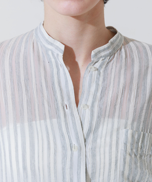 Rouge vif（ルージュヴィフ）の「シルク混シアーストライプ楊柳ワンピース（ワンピース・レディース・ベージュ/グレー・フリー）」の15枚目の写真