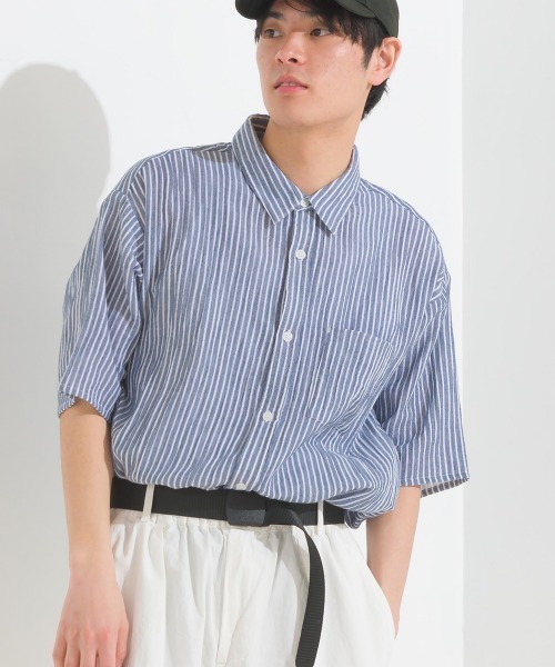 OMNES（オムネス）の「メンズダブルガーゼ半袖シャツ（シャツ/ブラウス・メンズ・ブラック/ホワイト/ブルー系その他/ライム/ブルー系その他2・MEDIUM/LARGE）」の4枚目の写真