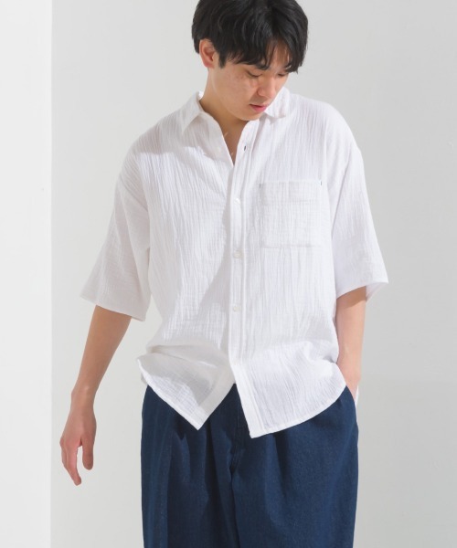 OMNES（オムネス）の「メンズダブルガーゼ半袖シャツ（シャツ/ブラウス・メンズ・ブラック/ホワイト/ブルー系その他/ライム/ブルー系その他2・MEDIUM/LARGE）」の2枚目の写真