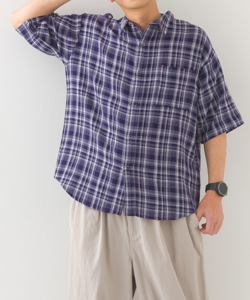 OMNES（オムネス）の「メンズダブルガーゼ半袖シャツ（シャツ/ブラウス・メンズ・ブラック/ホワイト/ブルー系その他/ライム/ブルー系その他2・MEDIUM/LARGE）」の5枚目の写真