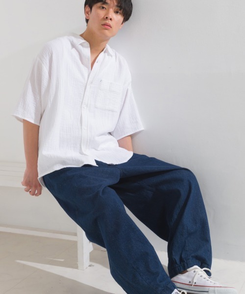 OMNES（オムネス）の「メンズダブルガーゼ半袖シャツ（シャツ/ブラウス・メンズ・ブラック/ホワイト/ブルー系その他/ライム/ブルー系その他2・MEDIUM/LARGE）」の21枚目の写真