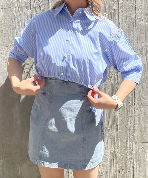 TORTE（トルテ）の「ドロストスリーブショートシャツ（シャツ/ブラウス・レディース・ブルー系その他/ダークブルー/ブラック系その他/グレー/ホワイト・FREE）」の5枚目の写真