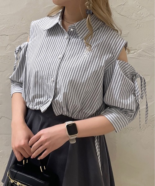 TORTE（トルテ）の「ドロストスリーブショートシャツ（シャツ/ブラウス・レディース・ブルー系その他/ダークブルー/ブラック系その他/グレー/ホワイト・FREE）」の15枚目の写真