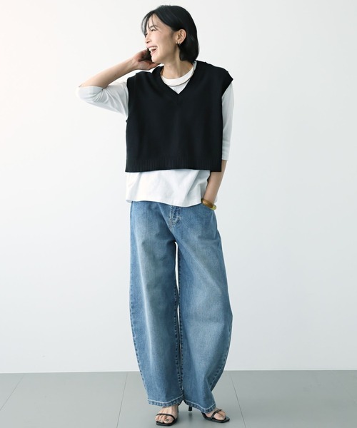 BARNYARDSTORM（バンヤードストーム）の「BARNYARDSTORM / コンパクトベスト /ハンドウォッシャブル（ニット/セーター・レディース・ブラック/ホワイト・1/0）」の10枚目の写真