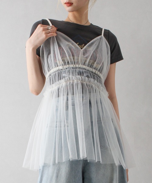 SpRay（スプレイ）の「チュールキャミチュニック（キャミソール・レディース・アイボリー/ブラック/チャコールグレー・FREE）」の2枚目の写真