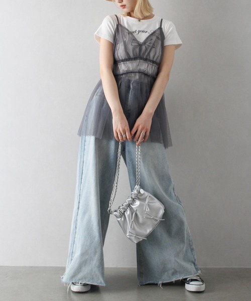 SpRay（スプレイ）の「チュールキャミチュニック（キャミソール・レディース・アイボリー/ブラック/チャコールグレー・FREE）」の5枚目の写真