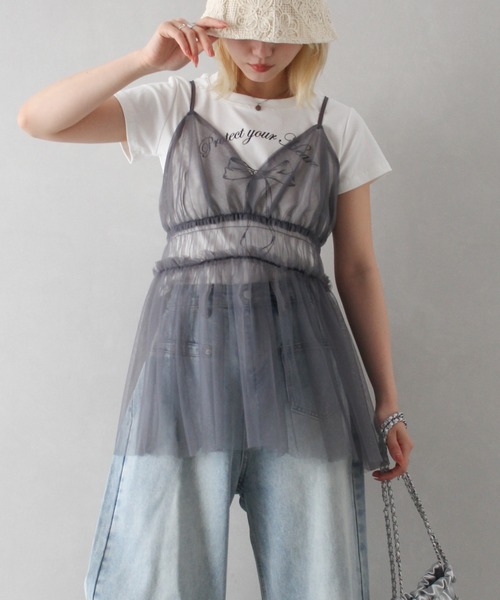 SpRay（スプレイ）の「チュールキャミチュニック（キャミソール・レディース・アイボリー/ブラック/チャコールグレー・FREE）」の7枚目の写真