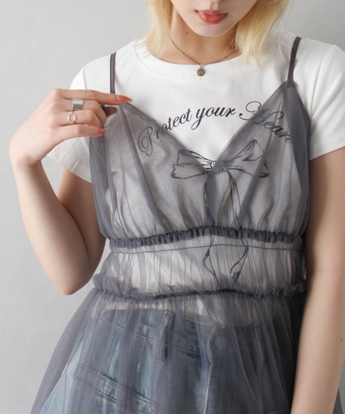 SpRay（スプレイ）の「チュールキャミチュニック（キャミソール・レディース・アイボリー/ブラック/チャコールグレー・FREE）」の9枚目の写真
