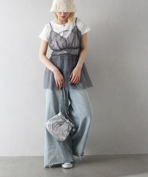 SpRay（スプレイ）の「チュールキャミチュニック（キャミソール・レディース・アイボリー/ブラック/チャコールグレー・FREE）」の10枚目の写真