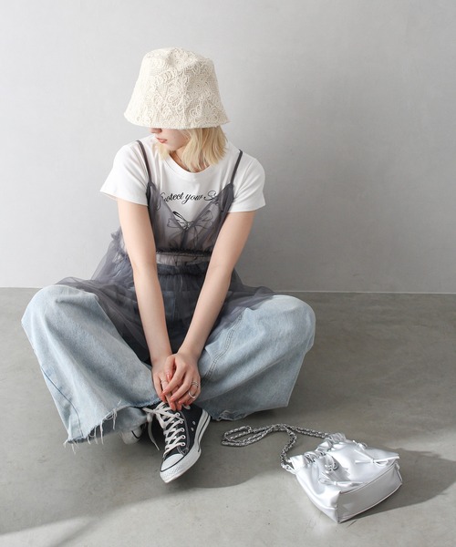 SpRay（スプレイ）の「チュールキャミチュニック（キャミソール・レディース・アイボリー/ブラック/チャコールグレー・FREE）」の15枚目の写真