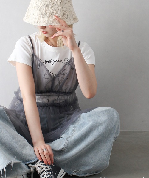 SpRay（スプレイ）の「チュールキャミチュニック（キャミソール・レディース・アイボリー/ブラック/チャコールグレー・FREE）」の16枚目の写真