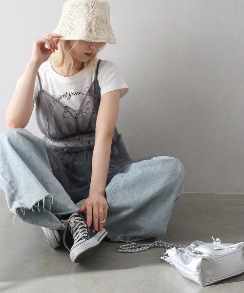 SpRay（スプレイ）の「チュールキャミチュニック（キャミソール・レディース・アイボリー/ブラック/チャコールグレー・FREE）」の17枚目の写真