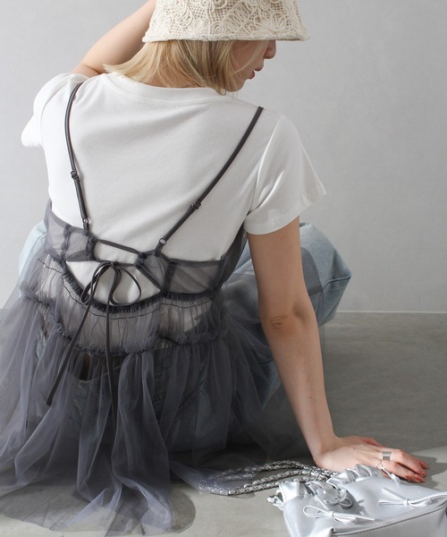 SpRay（スプレイ）の「チュールキャミチュニック（キャミソール・レディース・アイボリー/ブラック/チャコールグレー・FREE）」の19枚目の写真