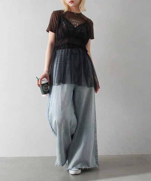 SpRay（スプレイ）の「チュールキャミチュニック（キャミソール・レディース・アイボリー/ブラック/チャコールグレー・FREE）」の21枚目の写真