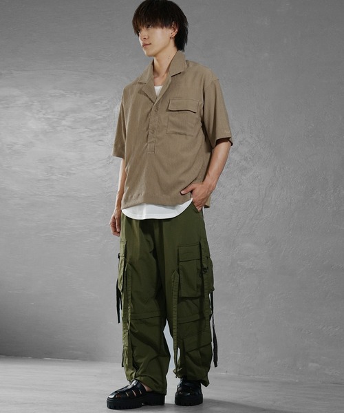 MinoriTY（マイノリティ）の「【MinoriTY】楊柳5分袖ポロシャツ メンズ 開襟シャツ 夏服（ポロシャツ・メンズ・ブラック/ベージュ/グリーン・L/M/S）」の7枚目の写真