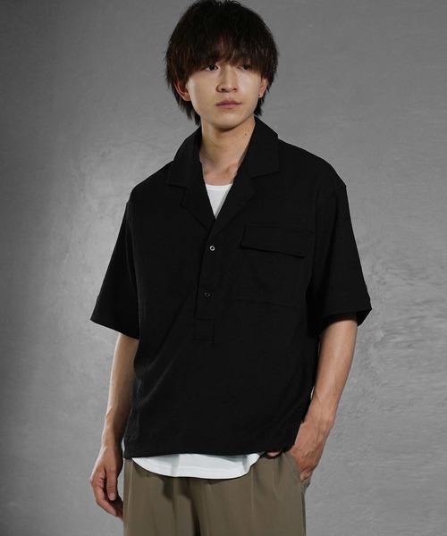 MinoriTY（マイノリティ）の「【MinoriTY】楊柳5分袖ポロシャツ メンズ 開襟シャツ 夏服（ポロシャツ・メンズ・ブラック/ベージュ/グリーン・L/M/S）」の14枚目の写真