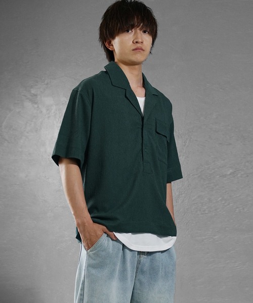 MinoriTY】楊柳5分袖ポロシャツ メンズ 開襟シャツ 夏服