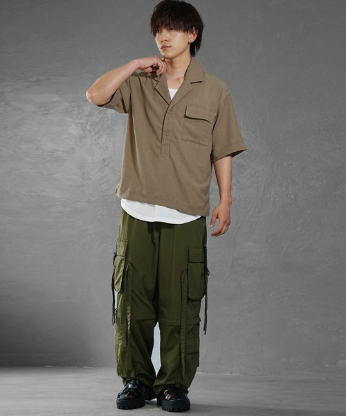 MinoriTY（マイノリティ）の「【MinoriTY】楊柳5分袖ポロシャツ メンズ 開襟シャツ 夏服（ポロシャツ・メンズ・ブラック/ベージュ/グリーン・L/M/S）」の6枚目の写真