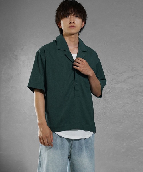 MinoriTY（マイノリティ）の「【MinoriTY】楊柳5分袖ポロシャツ メンズ 開襟シャツ 夏服（ポロシャツ・メンズ・ブラック/ベージュ/グリーン・L/M/S）」の4枚目の写真