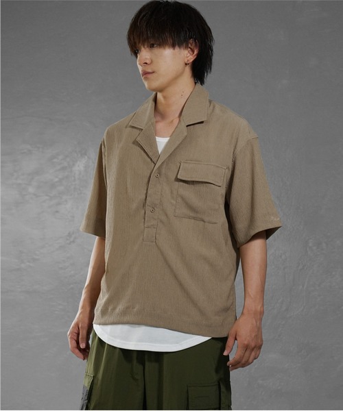 MinoriTY（マイノリティ）の「【MinoriTY】楊柳5分袖ポロシャツ メンズ 開襟シャツ 夏服（ポロシャツ・メンズ・ブラック/ベージュ/グリーン・L/M/S）」の10枚目の写真