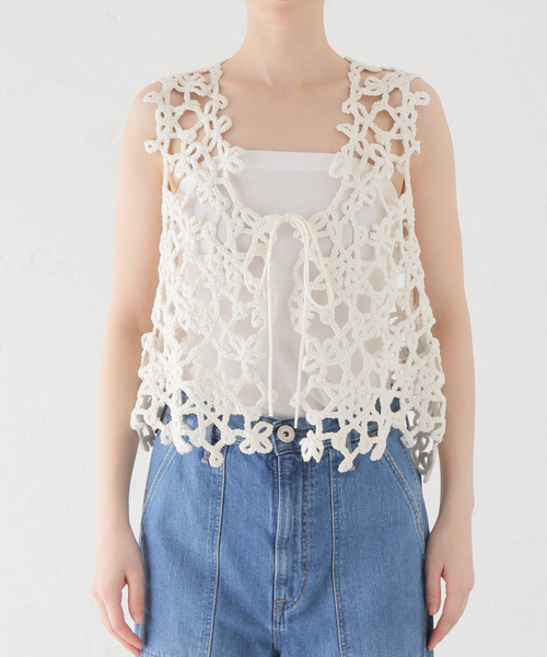 セール】エンブロイダリーショートジレ（ベスト）｜Spick & Span