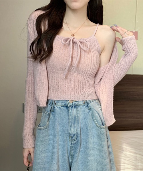 Emily Temple cute ボレロカーディガン＆キャミソール2点セット カーディガン 2点セット ボリュームスリーブボレロカーディガン