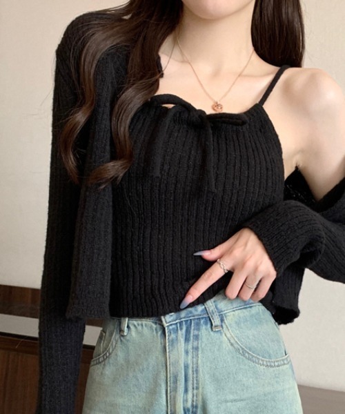 Per sist ence(パーシエンス)の「リボンニットキャミ&クロップドカーデSET(カーディガン/ボレロ・レディース・グリーン/ピンク/アイボリー/ブラック・FREE)」の15枚目の写真