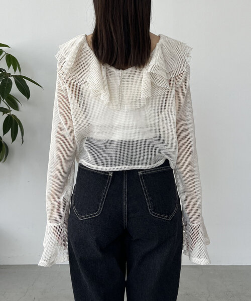 CAPRICIEUX LE'MAGE(カプリシューレマージュ)の「メッシュフリルシャツ(シャツ/ブラウス・レディース・ブラック/オフホワイト・FREE)」の17枚目の写真