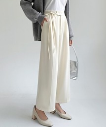 COCOMOMO | スラッと綺麗みせ サイドリボン タック入り スラックスパンツ ストレート センタープレス(スラックス)