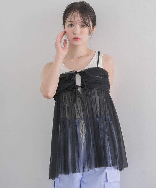 RETRO GIRL（レトロガール）の「タックチュールビスチェ（キャミソール・レディース・オフホワイト/ブラック/ライトグレー・FREE）」の19枚目の写真