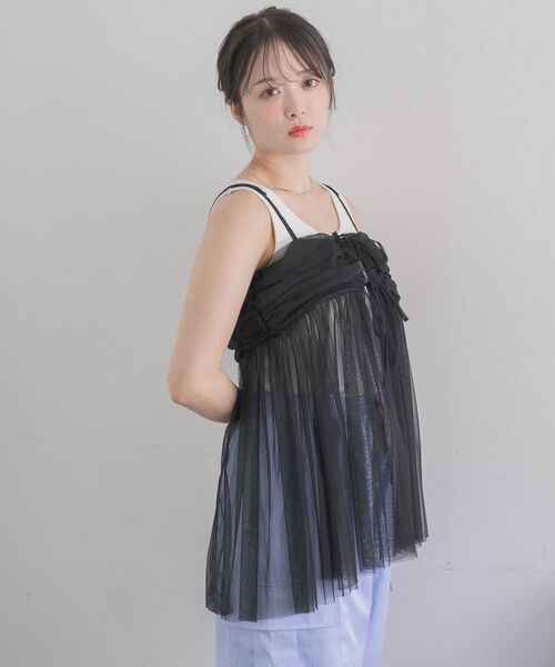 RETRO GIRL（レトロガール）の「タックチュールビスチェ（キャミソール・レディース・オフホワイト/ブラック/ライトグレー・FREE）」の18枚目の写真