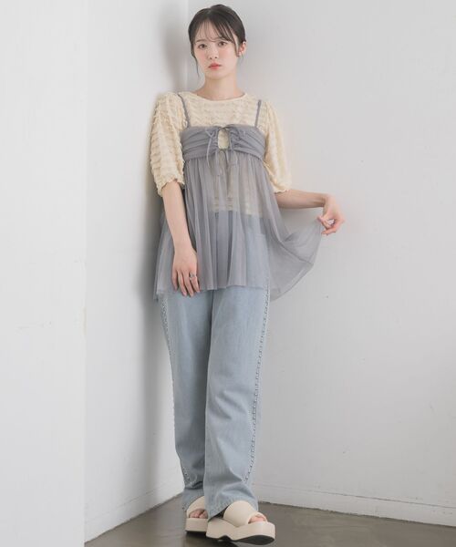 RETRO GIRL（レトロガール）の「タックチュールビスチェ（キャミソール・レディース・オフホワイト/ブラック/ライトグレー・FREE）」の15枚目の写真