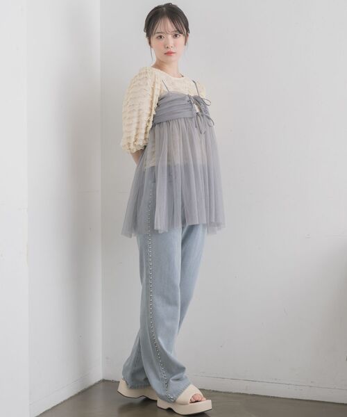 RETRO GIRL（レトロガール）の「タックチュールビスチェ（キャミソール・レディース・オフホワイト/ブラック/ライトグレー・FREE）」の14枚目の写真