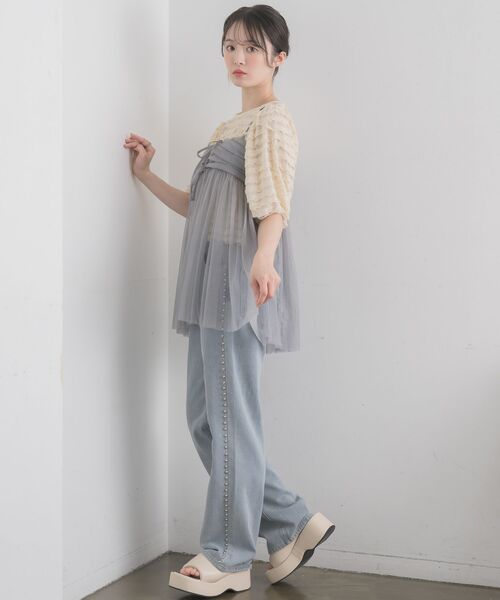 RETRO GIRL（レトロガール）の「タックチュールビスチェ（キャミソール・レディース・オフホワイト/ブラック/ライトグレー・FREE）」の13枚目の写真